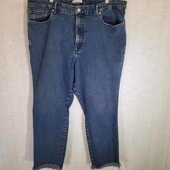 Good American Good Curve Jeans Womens Plus 22 Dark Wash Denim Stretch Distressed - Picture 1 of 8